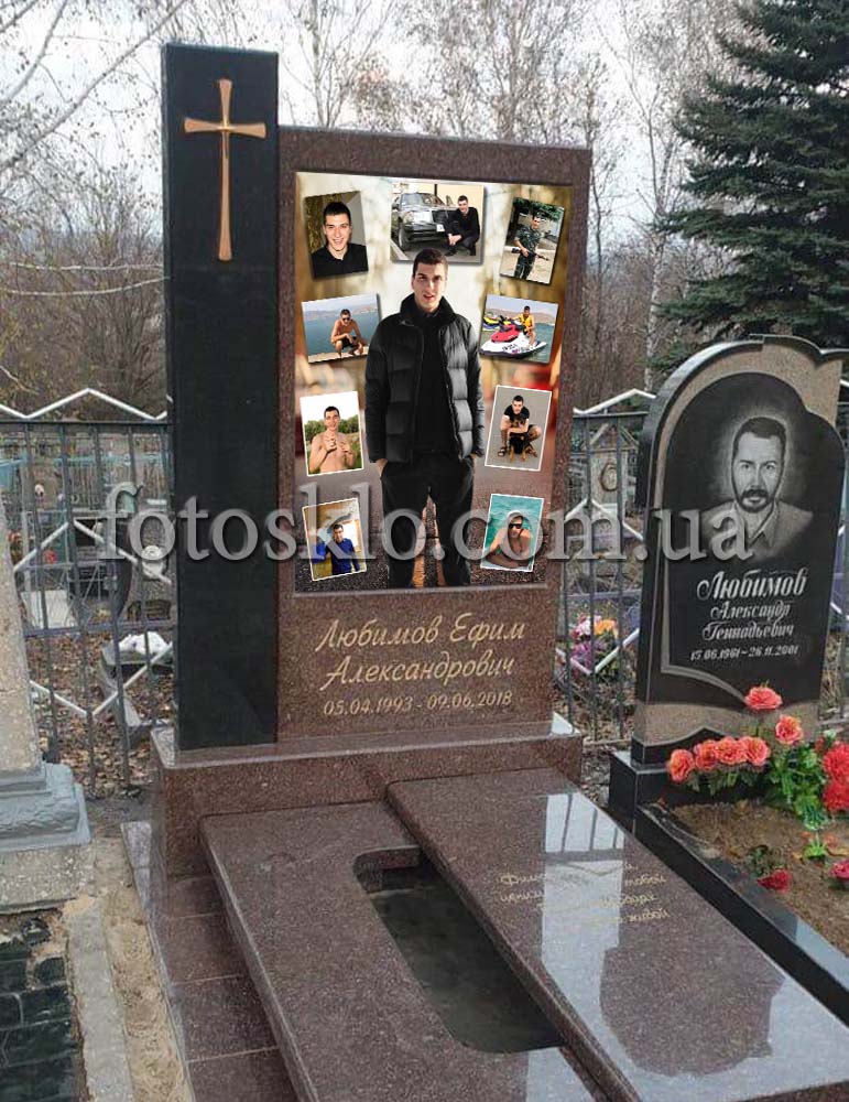 Памятник из красного гранита для сына